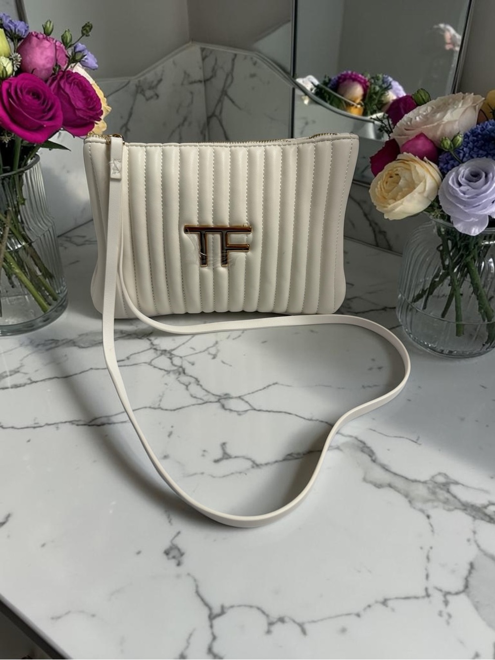 New- Tom Ford Beauty White Quilted Pouch/Wristlet Bag